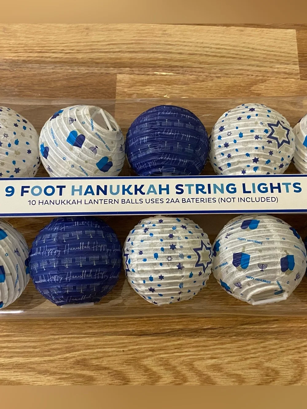 Hanukkah Blue & White Lantern String Lights - 9 Foot New